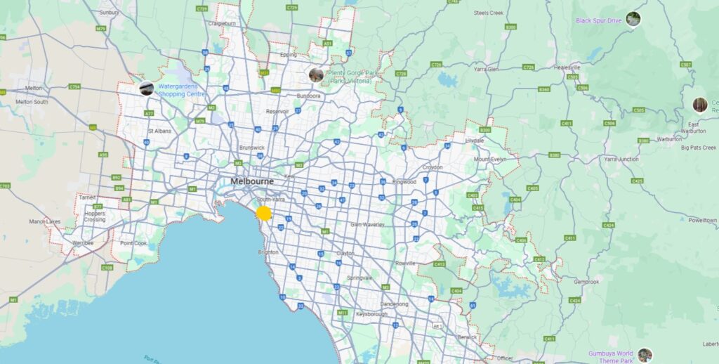 melbourne map with yellow dot